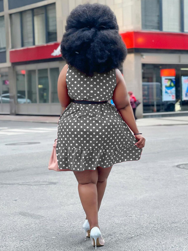 ZJFZML ZZ Liela izmēra A-līnijas kleitas ar punktveida apdruku bez piedurknēm, kroku, brīva kleita Klasisks vintage sieviešu apģērbs Jauns