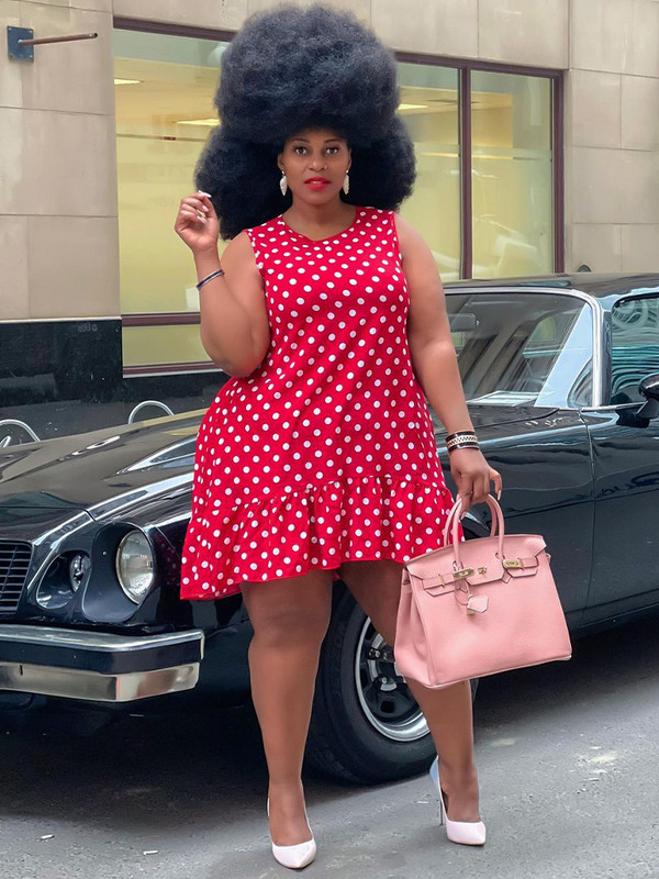 ZJFZML ZZ Liela izmēra A-līnijas kleitas ar punktveida apdruku bez piedurknēm, kroku, brīva kleita Klasisks vintage sieviešu apģērbs Jauns