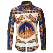 Jauna 2022. gada ikdienišķa blūze Homme baroka stila banketu krekls Paisley vīriešu krekls Luksusa korejiešu vīriešu krekli ar garām piedurknēm ar apdruku Vīriešu topi 4XL