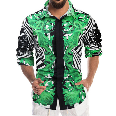 Jauna 2022. gada ikdienišķa blūze Homme baroka stila banketu krekls Paisley vīriešu krekls Luksusa korejiešu vīriešu krekli ar garām piedurknēm ar apdruku Vīriešu topi 4XL