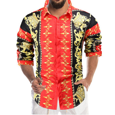 Jauna 2022. gada ikdienišķa blūze Homme baroka stila banketu krekls Paisley vīriešu krekls Luksusa korejiešu vīriešu krekli ar garām piedurknēm ar apdruku Vīriešu topi 4XL