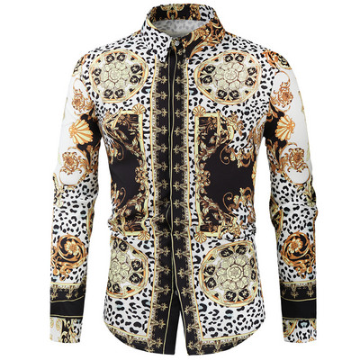 Jauna 2022. gada ikdienišķa blūze Homme baroka stila banketu krekls Paisley vīriešu krekls Luksusa korejiešu vīriešu krekli ar garām piedurknēm ar apdruku Vīriešu topi 4XL