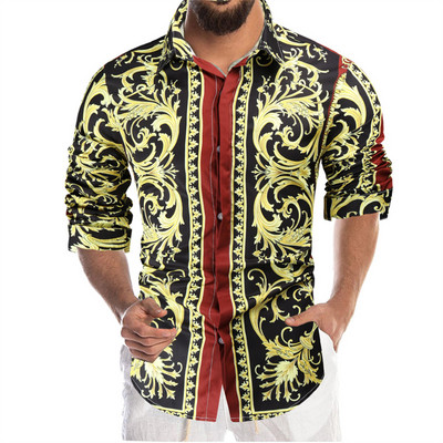 Jauna 2022. gada ikdienišķa blūze Homme baroka stila banketu krekls Paisley vīriešu krekls Luksusa korejiešu vīriešu krekli ar garām piedurknēm ar apdruku Vīriešu topi 4XL