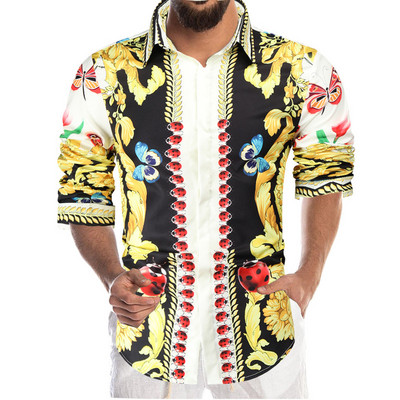 Jauna 2022. gada ikdienišķa blūze Homme baroka stila banketu krekls Paisley vīriešu krekls Luksusa korejiešu vīriešu krekli ar garām piedurknēm ar apdruku Vīriešu topi 4XL