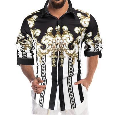 Jauna 2022. gada ikdienišķa blūze Homme baroka stila banketu krekls Paisley vīriešu krekls Luksusa korejiešu vīriešu krekli ar garām piedurknēm ar apdruku Vīriešu topi 4XL