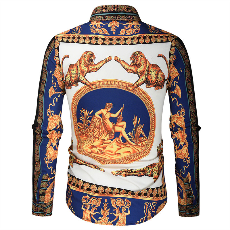 Jauna 2022. gada ikdienišķa blūze Homme baroka stila banketu krekls Paisley vīriešu krekls Luksusa korejiešu vīriešu krekli ar garām piedurknēm ar apdruku Vīriešu topi 4XL