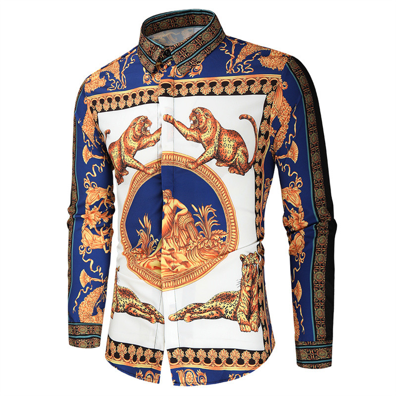 Jauna 2022. gada ikdienišķa blūze Homme baroka stila banketu krekls Paisley vīriešu krekls Luksusa korejiešu vīriešu krekli ar garām piedurknēm ar apdruku Vīriešu topi 4XL
