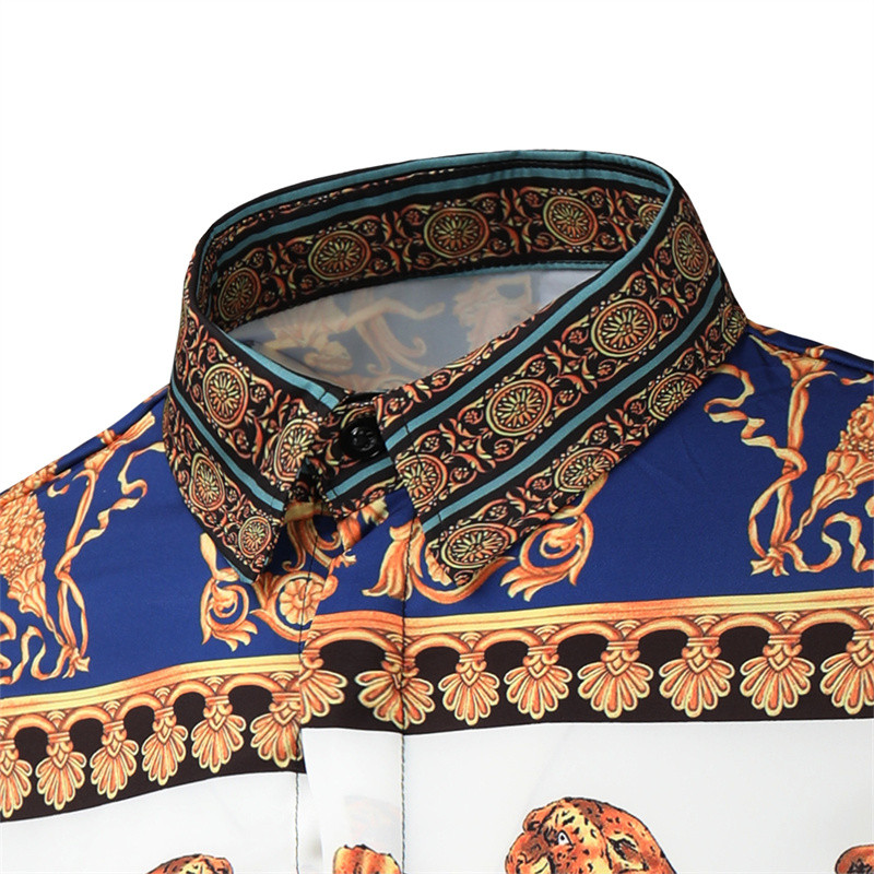 Jauna 2022. gada ikdienišķa blūze Homme baroka stila banketu krekls Paisley vīriešu krekls Luksusa korejiešu vīriešu krekli ar garām piedurknēm ar apdruku Vīriešu topi 4XL