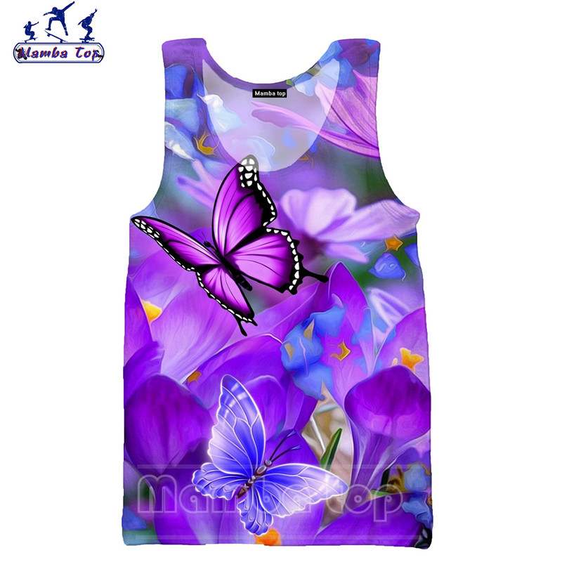 Mamba Top Vīriešu Topi Vasaras Modes 3D Print Sukulenti Veste Ziedu Rožu Tīpas Bez Piedurknēm Skaists Butterfly Punk Sieviešu krekls