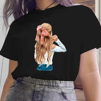 Női fekete ruhák Új nővér stílus Rajzfilm divat rövid ujjú nyári nyomtatott póló Női póló felsők Grafikus 90-es évek női póló