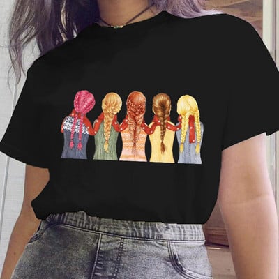 Női fekete ruhák Új nővér stílus Rajzfilm divat rövid ujjú nyári nyomtatott póló Női póló felsők Grafikus 90-es évek női póló