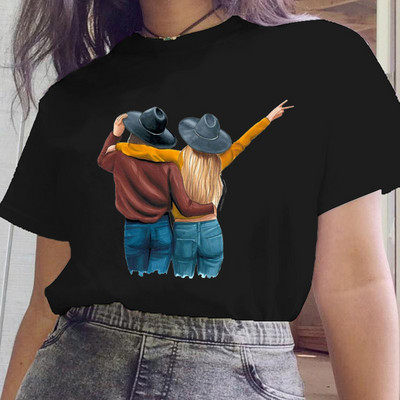 Női fekete ruhák Új nővér stílus Rajzfilm divat rövid ujjú nyári nyomtatott póló Női póló felsők Grafikus 90-es évek női póló