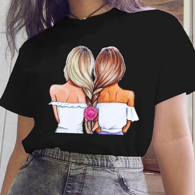 Női fekete ruhák Új nővér stílus Rajzfilm divat rövid ujjú nyári nyomtatott póló Női póló felsők Grafikus 90-es évek női póló