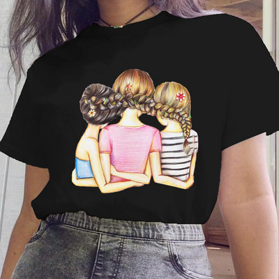 Női fekete ruhák Új nővér stílus Rajzfilm divat rövid ujjú nyári nyomtatott póló Női póló felsők Grafikus 90-es évek női póló