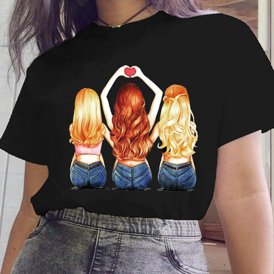 Női fekete ruhák Új nővér stílus Rajzfilm divat rövid ujjú nyári nyomtatott póló Női póló felsők Grafikus 90-es évek női póló