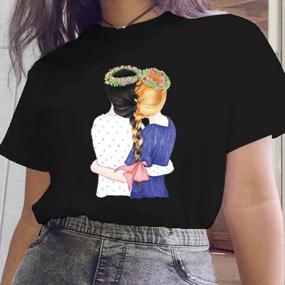 Női fekete ruhák Új nővér stílus Rajzfilm divat rövid ujjú nyári nyomtatott póló Női póló felsők Grafikus 90-es évek női póló