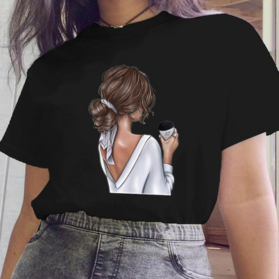 Női fekete ruhák Új nővér stílus Rajzfilm divat rövid ujjú nyári nyomtatott póló Női póló felsők Grafikus 90-es évek női póló