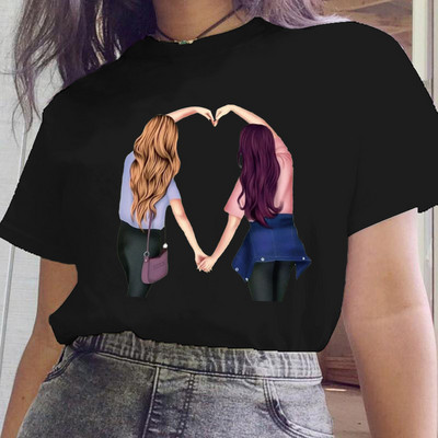 Női fekete ruhák Új nővér stílus Rajzfilm divat rövid ujjú nyári nyomtatott póló Női póló felsők Grafikus 90-es évek női póló