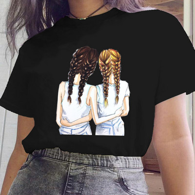 Női fekete ruhák Új nővér stílus Rajzfilm divat rövid ujjú nyári nyomtatott póló Női póló felsők Grafikus 90-es évek női póló