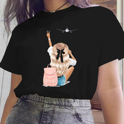 Női fekete ruhák Új nővér stílus Rajzfilm divat rövid ujjú nyári nyomtatott póló Női póló felsők Grafikus 90-es évek női póló