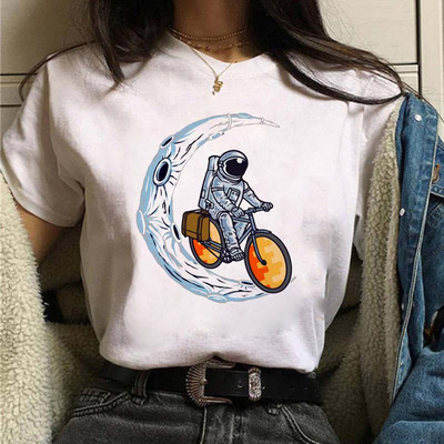 Új női póló Astronaut univerzum Nyomtatott póló Lady Cartoon O Neck Kawaii Ruházat Rövid ujjú nyári alkalmi felsők Tee femme