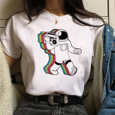 Új női póló Astronaut univerzum Nyomtatott póló Lady Cartoon O Neck Kawaii Ruházat Rövid ujjú nyári alkalmi felsők Tee femme