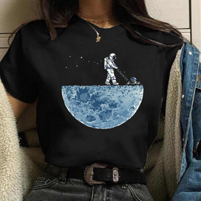 Új női póló Astronaut univerzum Nyomtatott póló Lady Cartoon O Neck Kawaii Ruházat Rövid ujjú nyári alkalmi felsők Tee femme