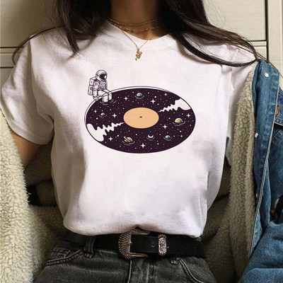 Új női póló Astronaut univerzum Nyomtatott póló Lady Cartoon O Neck Kawaii Ruházat Rövid ujjú nyári alkalmi felsők Tee femme