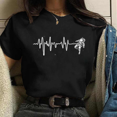 Új női póló Astronaut univerzum Nyomtatott póló Lady Cartoon O Neck Kawaii Ruházat Rövid ujjú nyári alkalmi felsők Tee femme