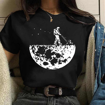 Új női póló Astronaut univerzum Nyomtatott póló Lady Cartoon O Neck Kawaii Ruházat Rövid ujjú nyári alkalmi felsők Tee femme