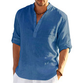 Muška košulja Pamučna lanena bluza Proljeće Jesen Ležerna jednobojna Muška majica dugih rukava Pulover majice S-4XL Ljetna muška odjeća