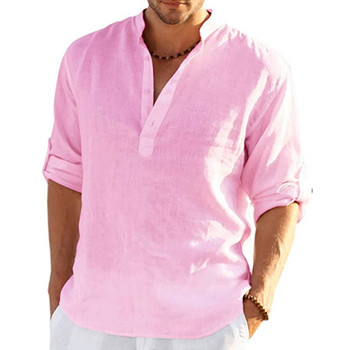 Мъжка риза Памучна ленена блуза Пролет Есен Ежедневни едноцветни мъжки ризи с дълъг ръкав Пуловери Тениски S-4XL Летни мъжки дрехи