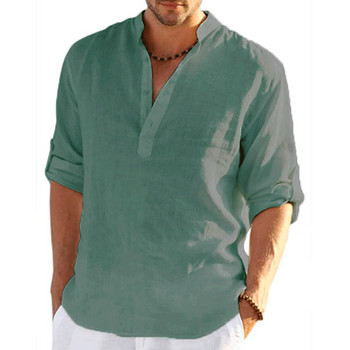 Мъжка риза Памучна ленена блуза Пролет Есен Ежедневни едноцветни мъжки ризи с дълъг ръкав Пуловери Тениски S-4XL Летни мъжки дрехи
