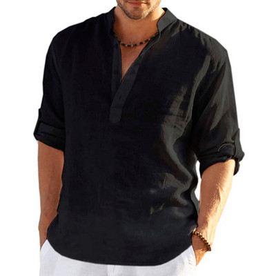 Muška košulja Pamučna lanena bluza Proljeće Jesen Ležerna jednobojna Muška majica dugih rukava Pulover majice S-4XL Ljetna muška odjeća