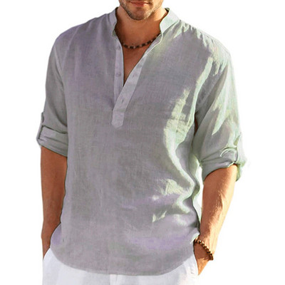 Muška košulja Pamučna lanena bluza Proljeće Jesen Ležerna jednobojna Muška majica dugih rukava Pulover majice S-4XL Ljetna muška odjeća