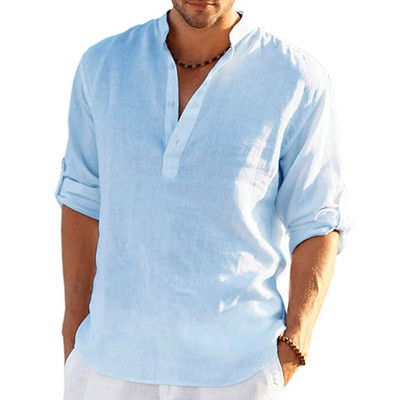 Muška košulja Pamučna lanena bluza Proljeće Jesen Ležerna jednobojna Muška majica dugih rukava Pulover majice S-4XL Ljetna muška odjeća