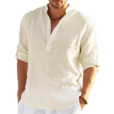 Muška košulja Pamučna lanena bluza Proljeće Jesen Ležerna jednobojna Muška majica dugih rukava Pulover majice S-4XL Ljetna muška odjeća