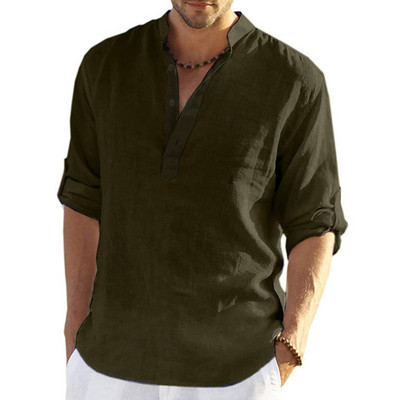 Muška košulja Pamučna lanena bluza Proljeće Jesen Ležerna jednobojna Muška majica dugih rukava Pulover majice S-4XL Ljetna muška odjeća