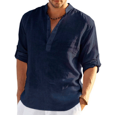 Muška košulja Pamučna lanena bluza Proljeće Jesen Ležerna jednobojna Muška majica dugih rukava Pulover majice S-4XL Ljetna muška odjeća