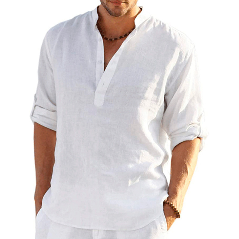 Muška košulja Pamučna lanena bluza Proljeće Jesen Ležerna jednobojna Muška majica dugih rukava Pulover majice S-4XL Ljetna muška odjeća