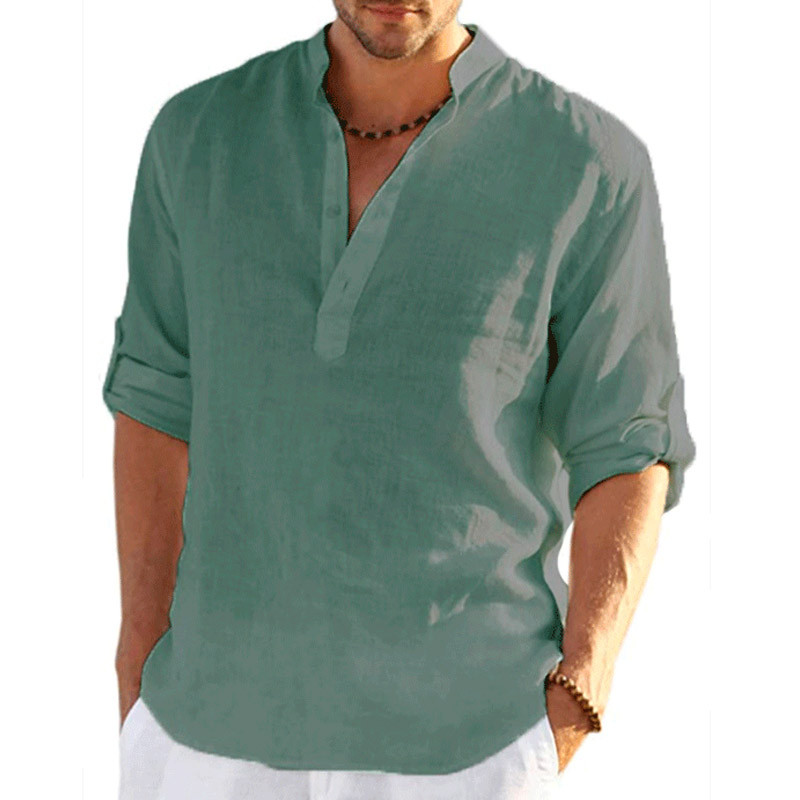 Muška košulja Pamučna lanena bluza Proljeće Jesen Ležerna jednobojna Muška majica dugih rukava Pulover majice S-4XL Ljetna muška odjeća