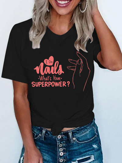 Vicces színes köröm póló női rövid ujjú koreai nyomtatott ruházat trendi női póló felsők Grafikus Kawaii póló női ruhák