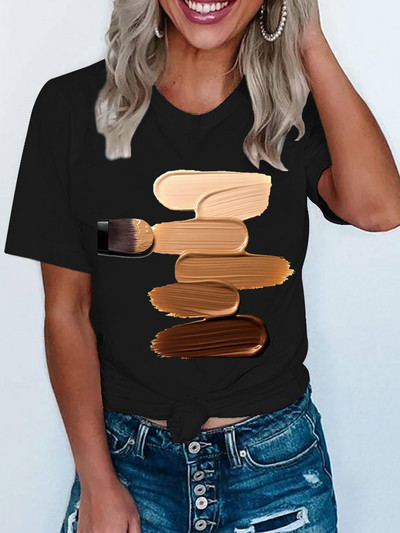 Vicces színes köröm póló női rövid ujjú koreai nyomtatott ruházat trendi női póló felsők Grafikus Kawaii póló női ruhák