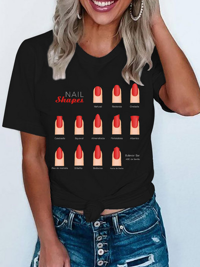 Vicces színes köröm póló női rövid ujjú koreai nyomtatott ruházat trendi női póló felsők Grafikus Kawaii póló női ruhák