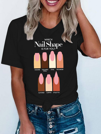 Vicces színes köröm póló női rövid ujjú koreai nyomtatott ruházat trendi női póló felsők Grafikus Kawaii póló női ruhák