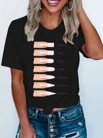 Vicces színes köröm póló női rövid ujjú koreai nyomtatott ruházat trendi női póló felsők Grafikus Kawaii póló női ruhák