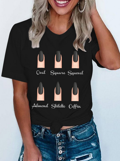 Vicces színes köröm póló női rövid ujjú koreai nyomtatott ruházat trendi női póló felsők Grafikus Kawaii póló női ruhák