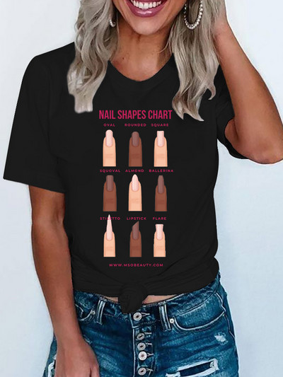 Vicces színes köröm póló női rövid ujjú koreai nyomtatott ruházat trendi női póló felsők Grafikus Kawaii póló női ruhák