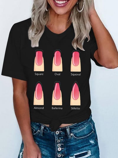 Vicces színes köröm póló női rövid ujjú koreai nyomtatott ruházat trendi női póló felsők Grafikus Kawaii póló női ruhák