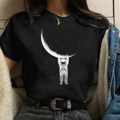 Astronautu ceļojumi kosmosā Apdruka Sieviešu Tkrekli Brīvais stils Topi Mode Lielizmēra T-krekli Sieviešu pavasara vasaras Sieviešu T krekls